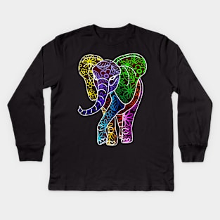 Elephant African Batik Floral Style Kids Long Sleeve T-Shirt